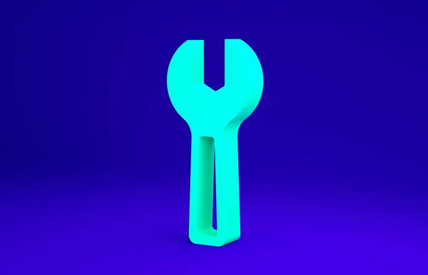 Ikon spanner Wrench hijau diisolasi dengan latar belakang biru. Konsep minimalisme. Tampilan 3D ilustrasi 3d — Stok Foto