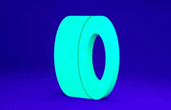 녹색 자동차 타이어 아이콘은 파란색 배경에 분리되어 있습니다. 미니멀리즘의 개념입니다. 3d 삽화 3D 렌더링 — 스톡 사진