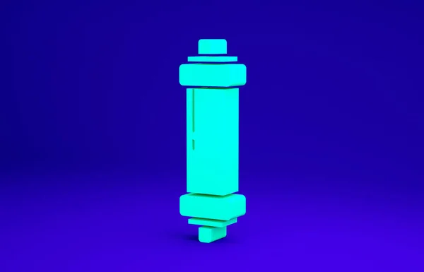 Ícone de amortecedor verde isolado no fundo azul. Conceito de minimalismo. 3D ilustração 3D render — Fotografia de Stock