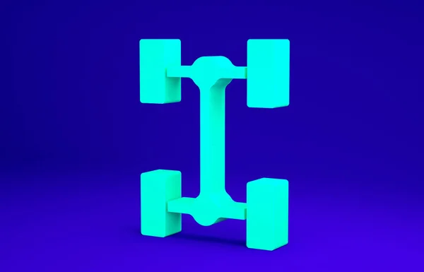 Groene Chassis auto pictogram geïsoleerd op blauwe achtergrond. Minimalisme concept. 3d illustratie 3D renderen — Stockfoto