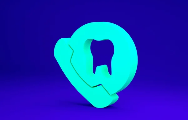 青の背景に隔離された緑のオンライン歯科ケアアイコン。歯科サービス情報コールセンター。最小限の概念。3Dイラスト3Dレンダリング — ストック写真