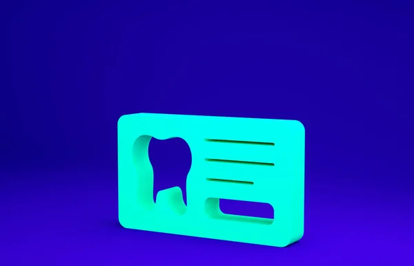 Green Clipboard with dental card or patient medical records icon isolated on blue background. Dental insurance. Dental clinic report. Minimalism concept. 3d illustration 3D render