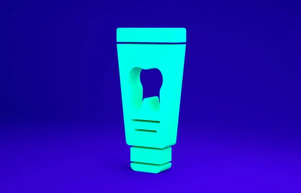 Зелена трубка значка зубної пасти ізольована на синьому фоні. Концепція мінімалізму. 3D ілюстрація 3D рендеринга — стокове фото