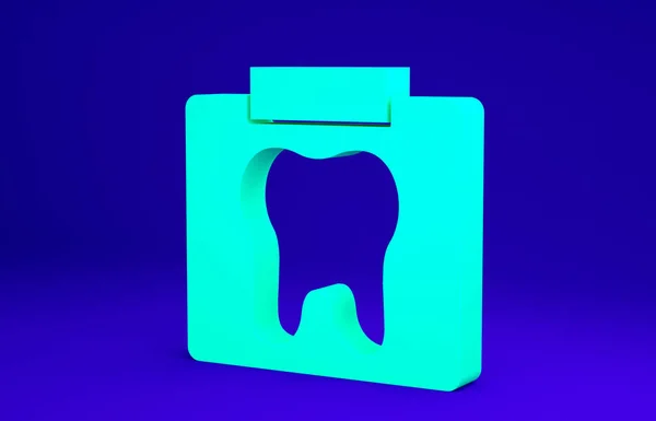 Radiografía verde del ícono del diente aislado sobre fondo azul. Radiografía dental. Imagen radiológica. Concepto minimalista. 3D ilustración 3D render —  Fotos de Stock