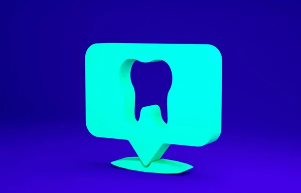 Grön tandvårdsklinik läge ikon isolerad på blå bakgrund. Minimalistiskt koncept. 3D-återgivning för 3D — Stockfoto