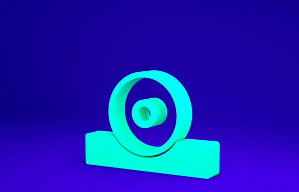 Zöld Otolaryngological fej reflektor ikon elszigetelt kék alapon. Felszerelés a betegek fülének, torkának és orrának ellenőrzésére. Minimalizmus koncepció. 3d illusztráció 3D render — Stock Fotó