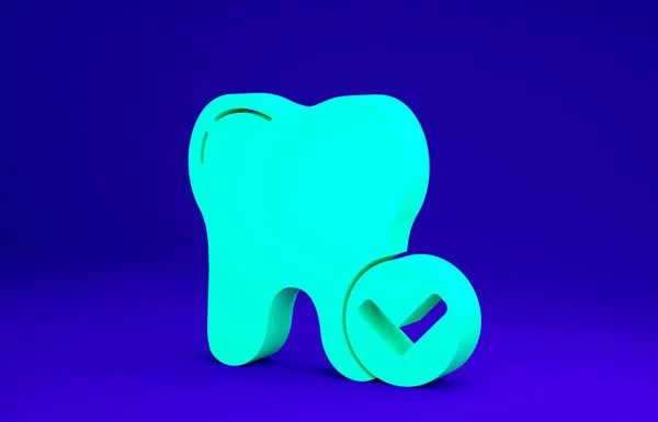 Ícono del concepto de blanqueamiento dental verde aislado sobre fondo azul. Símbolo dental para clínica odontológica o centro médico dentista. Concepto minimalista. 3D ilustración 3D render — Foto de Stock