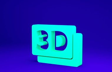 Mavi arkaplanda yeşil 3D kelime simgesi izole edildi. Minimalizm kavramı. 3d illüstrasyon 3B canlandırma