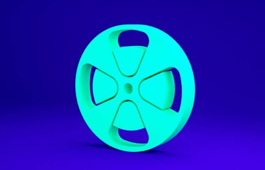 Yeşil Film makarası simgesi mavi arkaplanda izole edildi. Minimalizm kavramı. 3d illüstrasyon 3B canlandırma