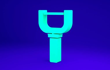 Yeşil Peeler simgesi mavi arkaplanda izole edildi. Sebze temizlemek için bıçak. Mutfak eşyası, alet edevat. Minimalizm kavramı. 3d illüstrasyon 3B canlandırma