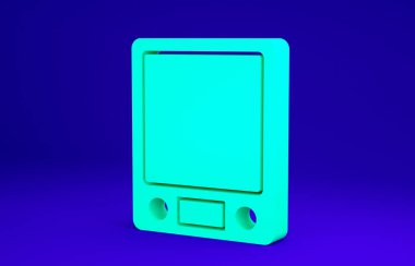 Yeşil Elektronik ölçek simgesi mavi arkaplanda izole edildi. Ağırlık ölçüm aletleri. Minimalizm kavramı. 3d illüstrasyon 3B canlandırma