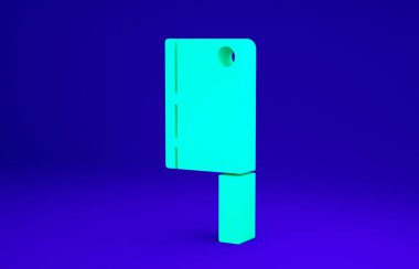 Yeşil Et Helikopteri simgesi mavi arkaplanda izole edildi. Et için mutfak bıçağı. Kasap bıçağı. Mutlu Cadılar Bayramı Partisi. Minimalizm kavramı. 3d illüstrasyon 3B canlandırma