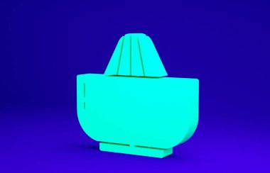 Yeşil Citrus meyve sıkacağı ikonu mavi arkaplanda izole edilmiş. Minimalizm kavramı. 3d illüstrasyon 3B canlandırma