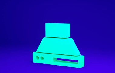 Yeşil Mutfak sökücü fan simgesi mavi arkaplanda izole edildi. Mutfak kaputu. Mutfak egzozu. Ev aletleri. Minimalizm kavramı. 3d illüstrasyon 3B canlandırma