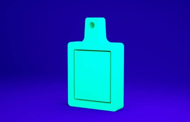Mavi arkaplanda yeşil kesme tahtası simgesi izole edildi. Kesme tahtası sembolü. Minimalizm kavramı. 3d illüstrasyon 3B canlandırma