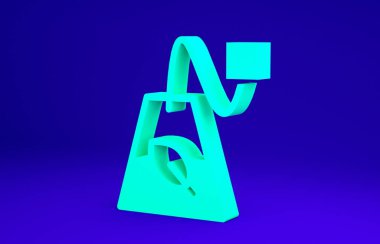 Mavi arkaplanda yeşil çay poşeti simgesi izole edildi. Minimalizm kavramı. 3d illüstrasyon 3B canlandırma