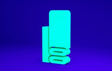 Yeşil Hint kumaş ikonu mavi arkaplanda izole edilmiş. Yuvarlan, paspas, halı, halı, halı ya da kağıt rulo ikonu. Minimalizm kavramı. 3d illüstrasyon 3B canlandırma