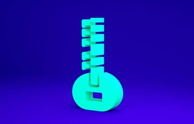 Yeşil Sitar klasik müzik aleti simgesi mavi arkaplanda izole edildi. Minimalizm kavramı. 3d illüstrasyon 3B canlandırma