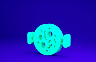 Mavi arka planda yeşil tavuk tikka masala ikonu izole edildi. Geleneksel Hint yemekleri. Minimalizm kavramı. 3d illüstrasyon 3B canlandırma