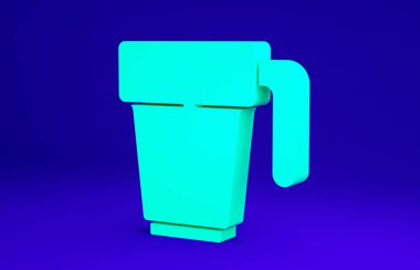 Mavi arkaplanda yeşil kahve bardağı simgesi izole edildi. Çay fincanı. Sıcak içecek kahvesi. Minimalizm kavramı. 3d illüstrasyon 3B canlandırma