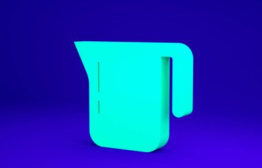 Yeşil kahve demliği ikonu mavi arkaplanda izole edilmiş. Minimalizm kavramı. 3d illüstrasyon 3B canlandırma