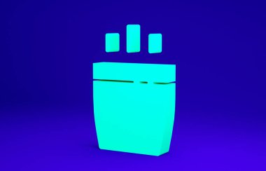 Mavi arkaplanda yeşil kahve bardağı simgesi izole edildi. Çay fincanı. Sıcak içecek kahvesi. Minimalizm kavramı. 3d illüstrasyon 3B canlandırma