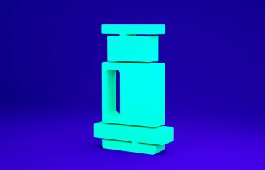 Yeşil Uçak kahve metodu ikonu mavi arkaplanda izole edildi. Kahve demlemek için bir cihaz. Minimalizm kavramı. 3d illüstrasyon 3B canlandırma