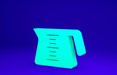 Yeşil kahve demliği ikonu mavi arkaplanda izole edilmiş. Minimalizm kavramı. 3d illüstrasyon 3B canlandırma