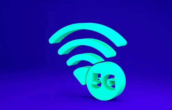 Green 5G new wireless internet wifi connection icon isolated on blue background. Global network high speed connection data rate technology. Minimalism concept. 3d illustration 3D render — Stock Photo, Image