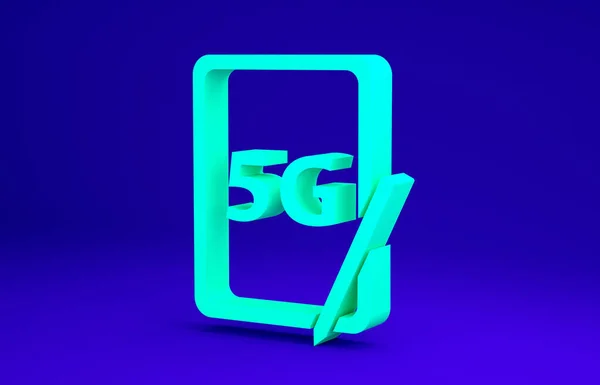 Зелений графічний планшет з піктограмою бездротового Інтернету Wi-Fi 5G ізольовано на синьому фоні. Глобальна мережа технології високошвидкісного з'єднання даних швидкості. Концепція мінімалізму. 3D ілюстрація 3D рендеринга — стокове фото