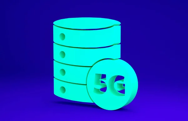 Green Server 5G nuevo icono de conexión wifi inalámbrica a Internet aislado sobre fondo azul. Red global de alta velocidad de conexión tecnología de velocidad de datos. Concepto minimalista. 3D ilustración 3D render — Foto de Stock