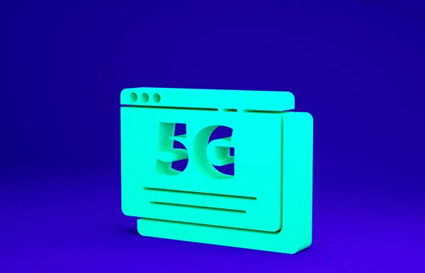 Green 5G nové bezdrátové připojení k internetu ikona izolované na modrém pozadí. Technologie vysokorychlostního připojení globální sítě. Minimalismus. 3D ilustrace 3D vykreslení — Stock fotografie