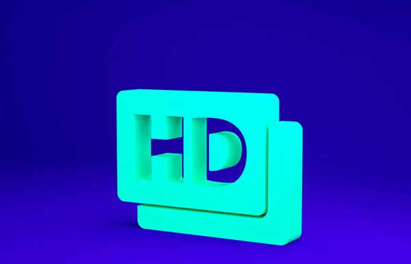 Green Hd movie, tape, frame icon isolated on blue background. Minimalism concept. 3d illustration 3D render — Stock Photo, Image