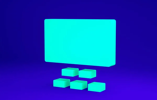 Аудиторія Green Cinema з екраном та значком сидінь ізольовані на синьому фоні. Концепція мінімалізму. 3D ілюстрація 3D рендеринга — стокове фото