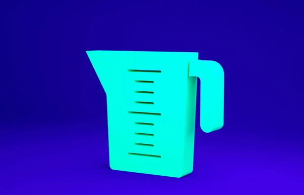 Green Measuring cup to measure dry and liquid food icon isolated on blue background. Plastic graduated beaker with handle. Minimalism concept. 3d illustration 3D render