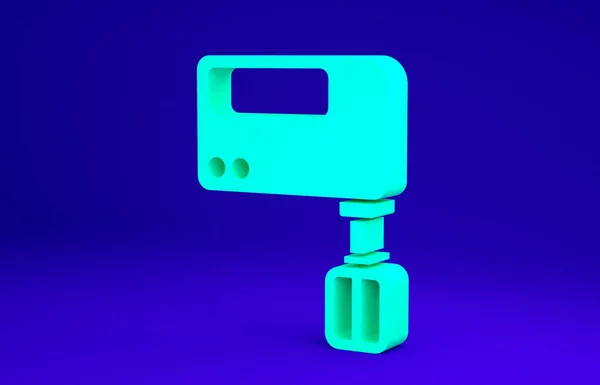 Ícone misturador elétrico verde isolado no fundo azul. Misturador de cozinha. Conceito de minimalismo. 3D ilustração 3D render — Fotografia de Stock