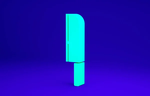 Піктограма зеленого ножа ізольована на синьому фоні. Символ столові прибори. Концепція мінімалізму. 3D ілюстрація 3D рендеринга — стокове фото
