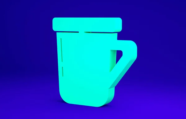 Значок чашки зеленого кофе выделен на синем фоне. Чашка чая. Горячий кофе. Концепция минимализма. 3D-рендеринг — стоковое фото