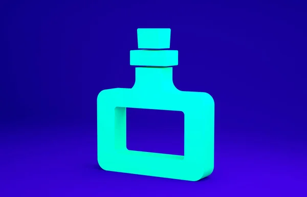 緑のソースボトルのアイコンは青の背景に隔離されました。ケチャップ、マスタード、マヨネーズボトルにソースをかけてファーストフードにします。最小限の概念。3Dイラスト3Dレンダリング — ストック写真