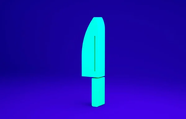 Иконка Green Knife выделена на синем фоне. Символ столовых приборов. Концепция минимализма. 3D-рендеринг — стоковое фото