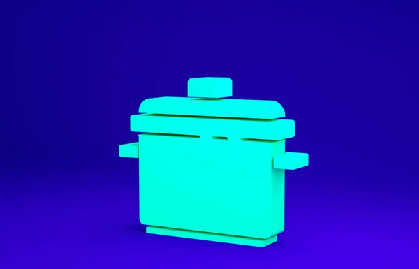Ikon panci masak hijau diisolasi pada latar belakang biru. Rebus atau rebus simbol makanan. Konsep minimalisme. Tampilan 3D ilustrasi 3d — Stok Foto