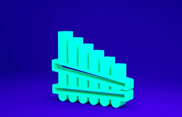 Green Pan fluit pictogram geïsoleerd op blauwe achtergrond. Traditioneel Peruviaans muziekinstrument. Zampona. Volksinstrument uit Peru, Bolivia en Mexico. Minimalisme concept. 3d illustratie 3D renderen — Stockfoto