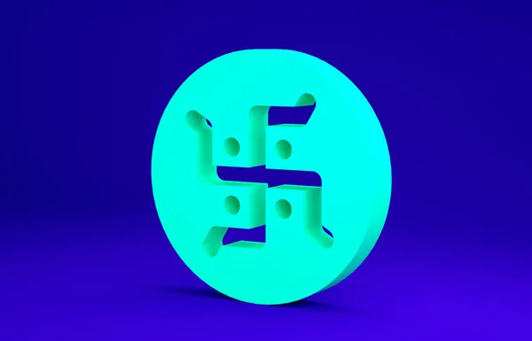 Green Hindu swastika religious symbol icon isolated on blue background. Minimalism concept. 3d illustration 3D render