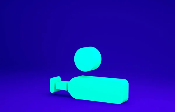 绿色木材板球棒和球形图标在蓝色背景上隔离。最低纲领的概念。3D渲染3D插图 — 图库照片