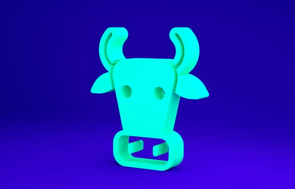 Green Cow icon isolated on blue background. Minimalism concept. 3d illustration 3D render