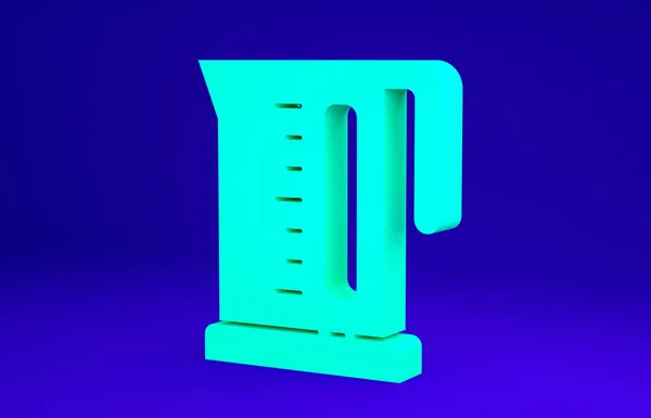 Ikona Zielony czajnik elektryczny izolowany na niebieskim tle. Ikona czajnika. Koncepcja minimalizmu. Ilustracja 3D 3D renderowania — Zdjęcie stockowe