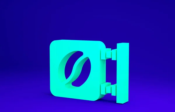 Green Street signboard koffie pictogram geïsoleerd op blauwe achtergrond. Minimalisme concept. 3d illustratie 3D renderen — Stockfoto