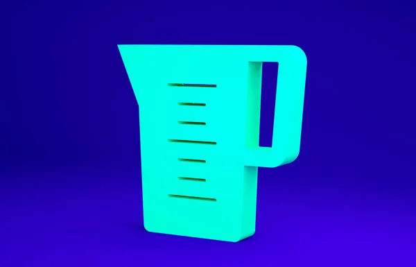 Bicchiere verde della brocca con l'icona dell'acqua isolata su sfondo blu. Bollitore per acqua. Decanter in vetro con acqua potabile. Concetto minimalista. Illustrazione 3d rendering 3D — Foto Stock