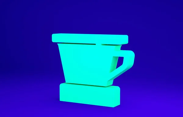 Icona caffettiera verde V60 isolata su sfondo blu. Concetto minimalista. Illustrazione 3d rendering 3D — Foto Stock