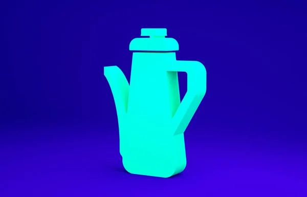 Ikona Green Teapot odizolowana na niebieskim tle. Koncepcja minimalizmu. Ilustracja 3D 3D renderowania — Zdjęcie stockowe